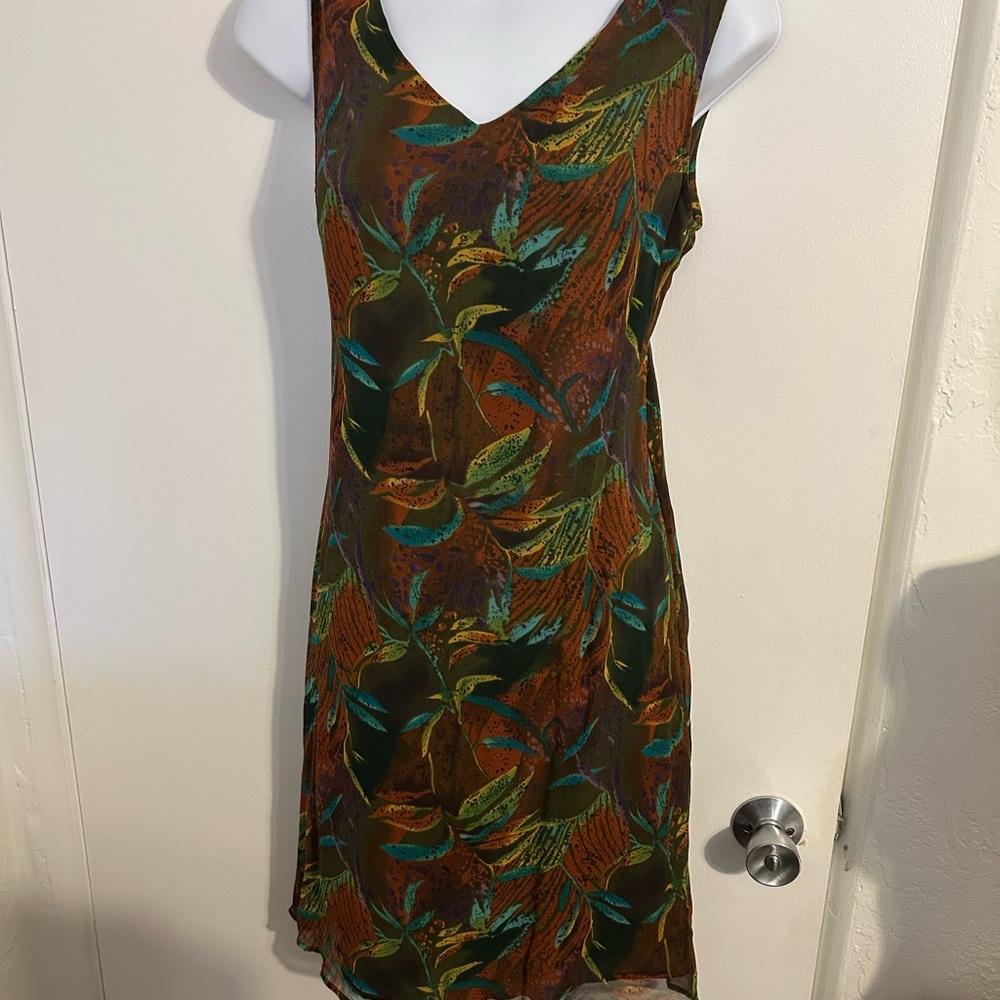 Robbie Bee Silk Sleeveless Leaf Print Dress  36 Bust  Cl1